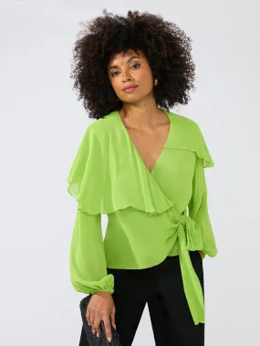 Green Cape Detail Wrap Top