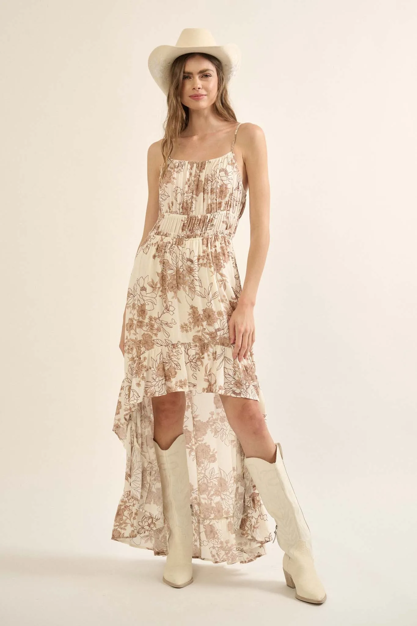 Heart Blooms Floral High-Low Maxi Sundress