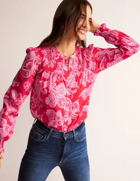 Helena Cotton Blouse-Flame Scarlet, Cascade Paisley