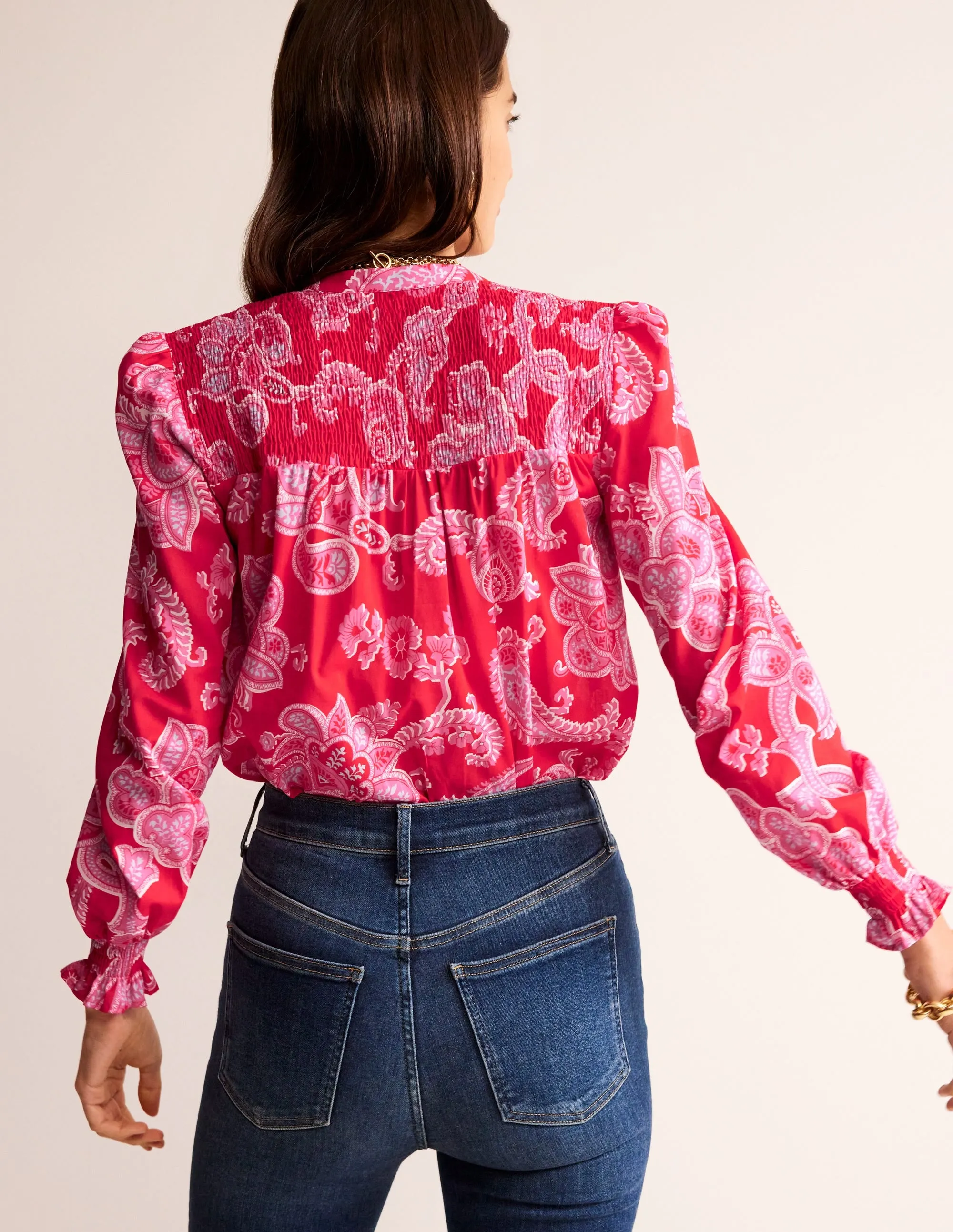 Helena Cotton Blouse-Flame Scarlet, Cascade Paisley