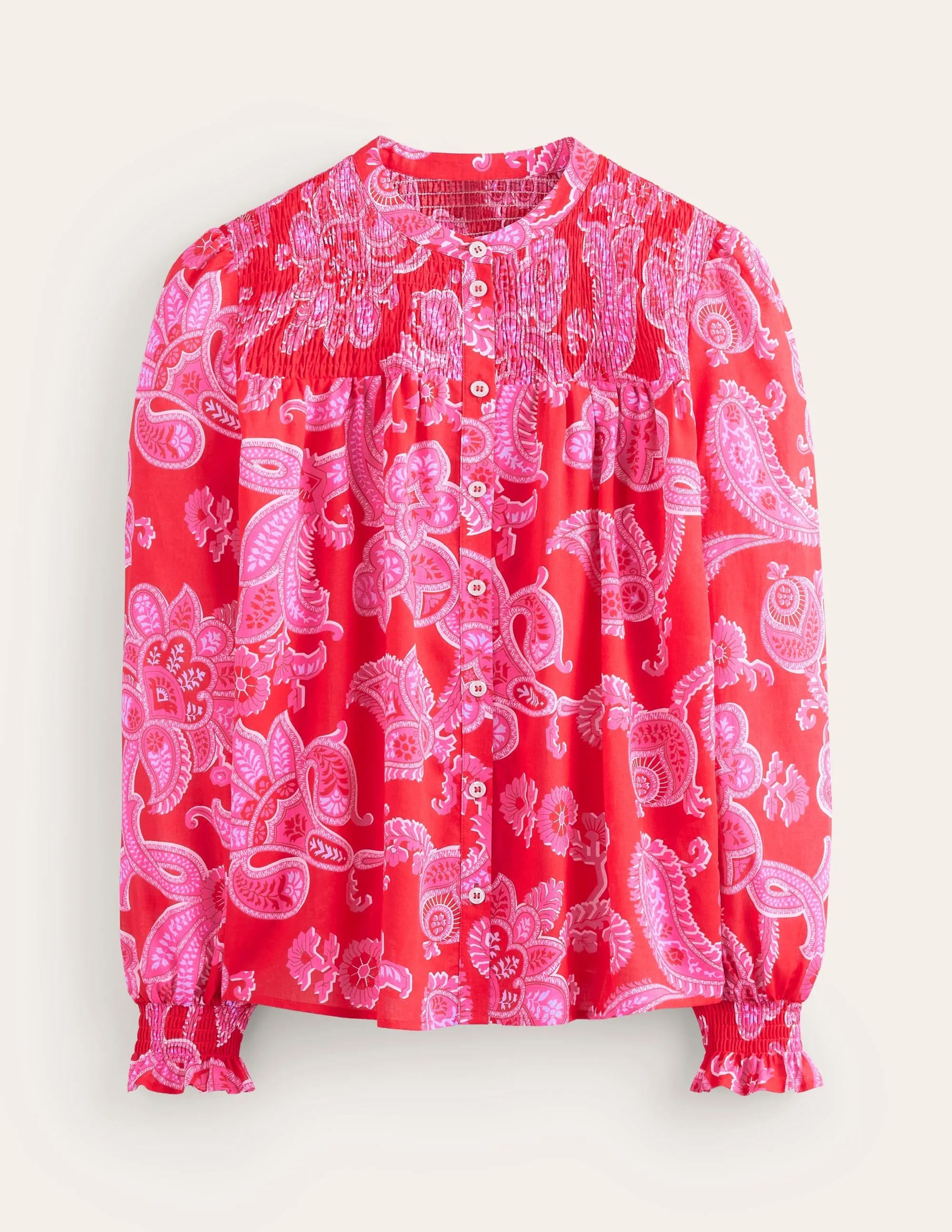 Helena Cotton Blouse-Flame Scarlet, Cascade Paisley