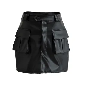 Large Cargo Pocket Faux Leather Mini Skirt