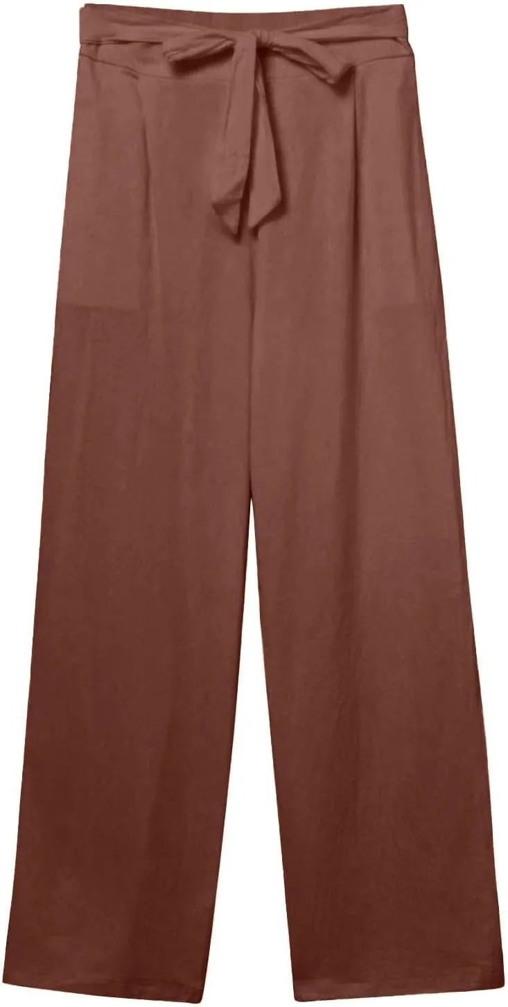 Linen Pants Women Drawstring Plus Size High Waisted Casual Pants Summer Beach Pants Soft Cotton Linen Pants with Pockets