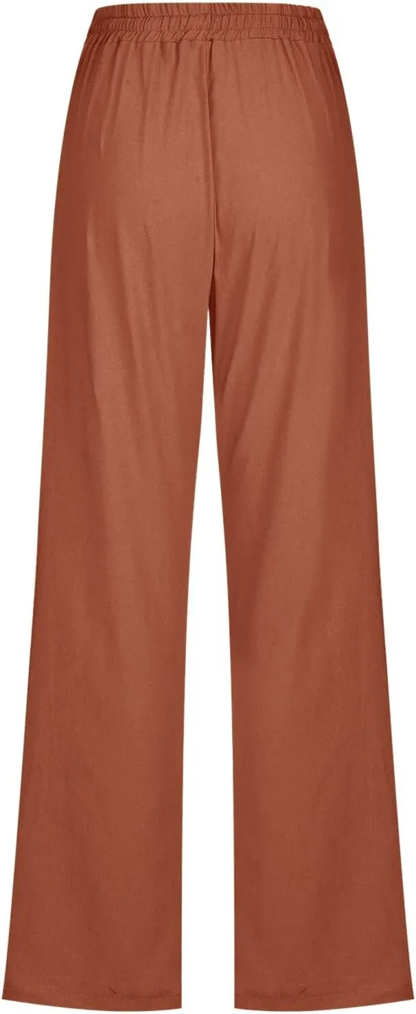 Linen Pants Women Petite Women's Elastic Waist Pants - Soft Cotton Linen Summer Lounge Wear Plus Size Comfort