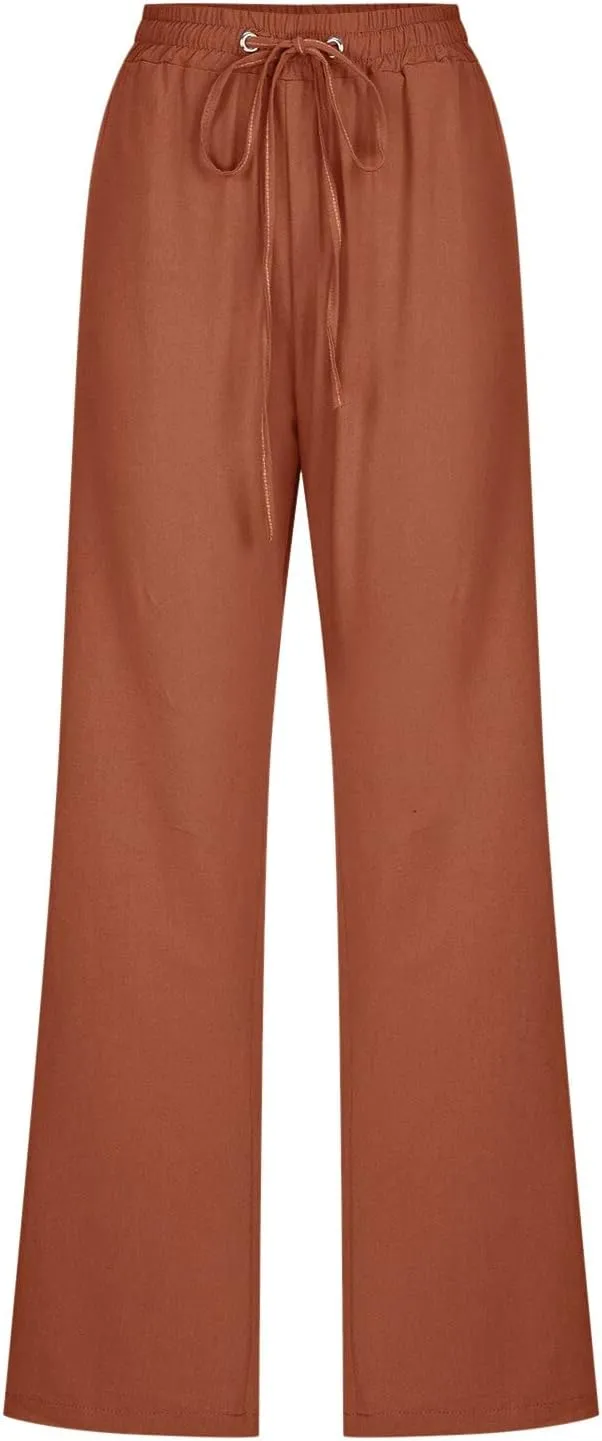 Linen Pants Women Petite Women's Elastic Waist Pants - Soft Cotton Linen Summer Lounge Wear Plus Size Comfort
