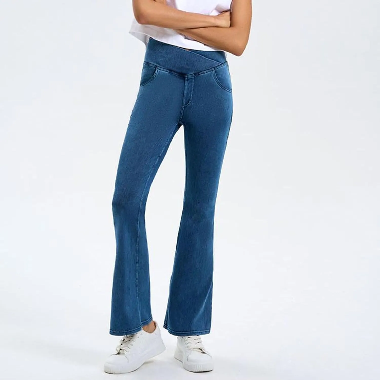 Lu's Chic Women's Yoga Jeans High Waisted Pants Denim Elastic Waist Hiking Workout Stretch Bootcut Denim Pant