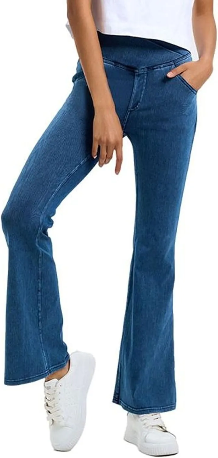 Lu's Chic Women's Yoga Jeans High Waisted Pants Denim Elastic Waist Hiking Workout Stretch Bootcut Denim Pant