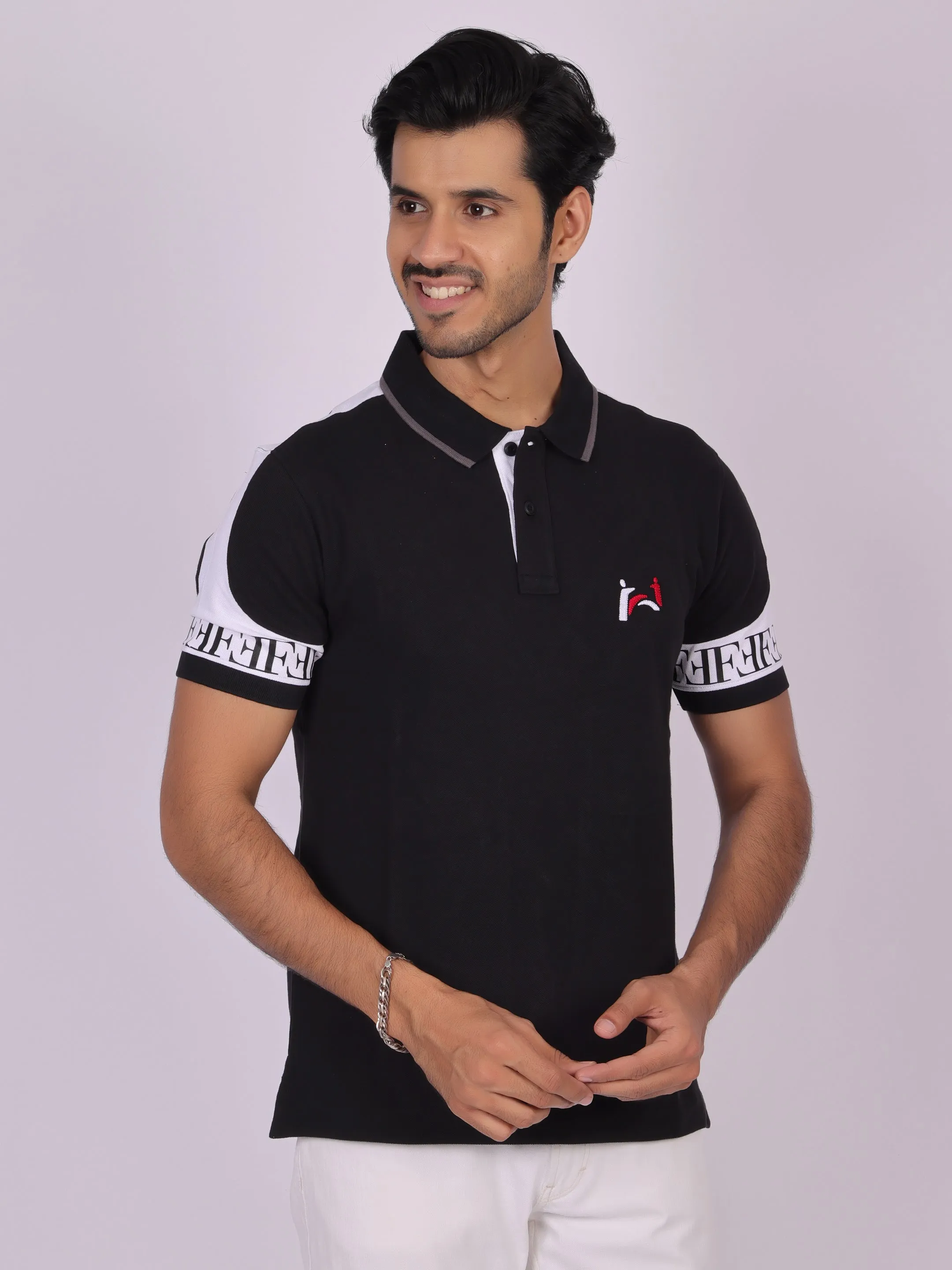 Men's Black Cotton Polo T-shirt - Casual, Comfortable, Versatile