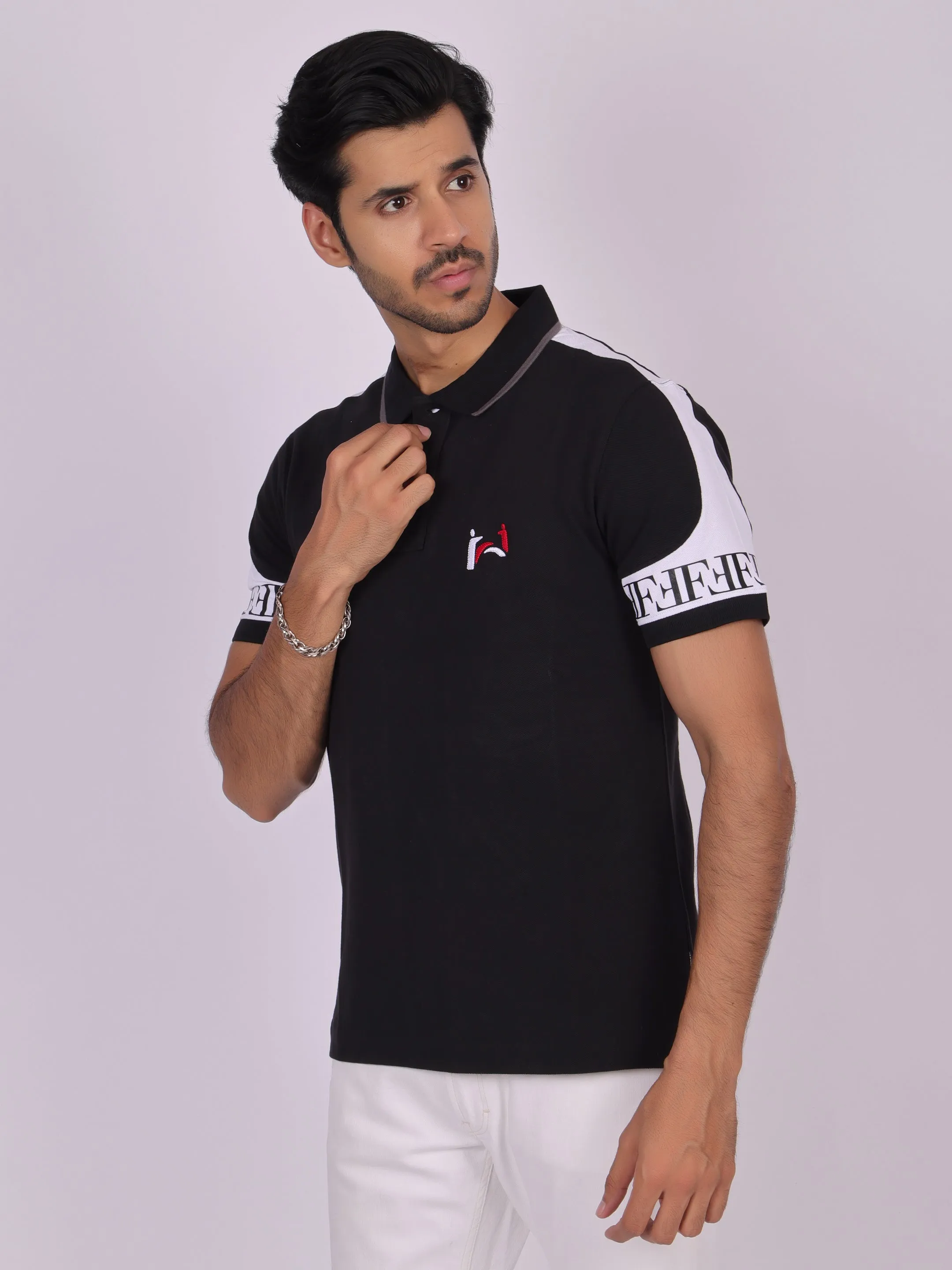 Men's Black Cotton Polo T-shirt - Casual, Comfortable, Versatile