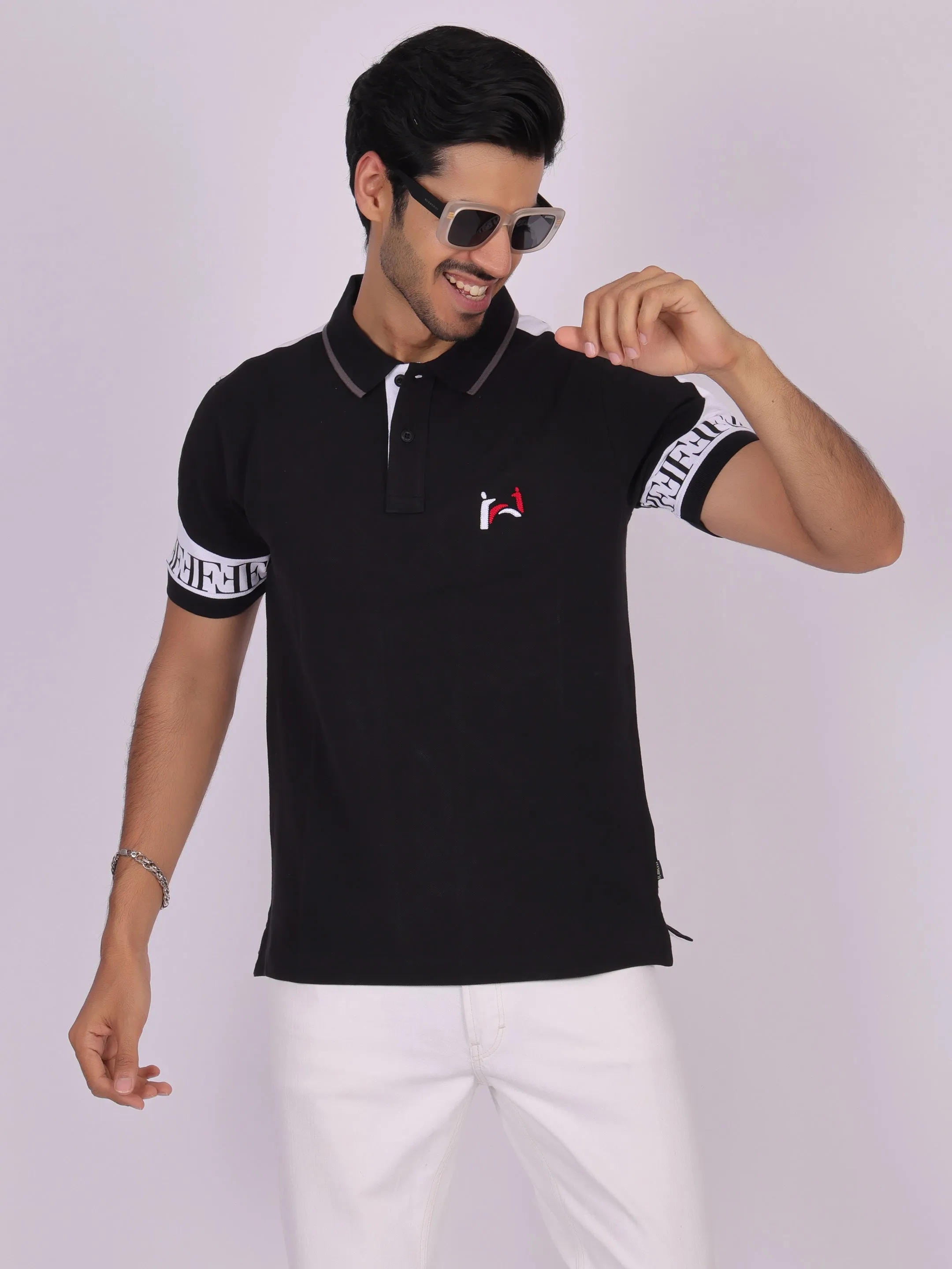 Men's Black Cotton Polo T-shirt - Casual, Comfortable, Versatile
