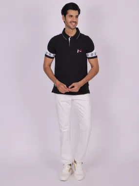 Men's Black Cotton Polo T-shirt - Casual, Comfortable, Versatile