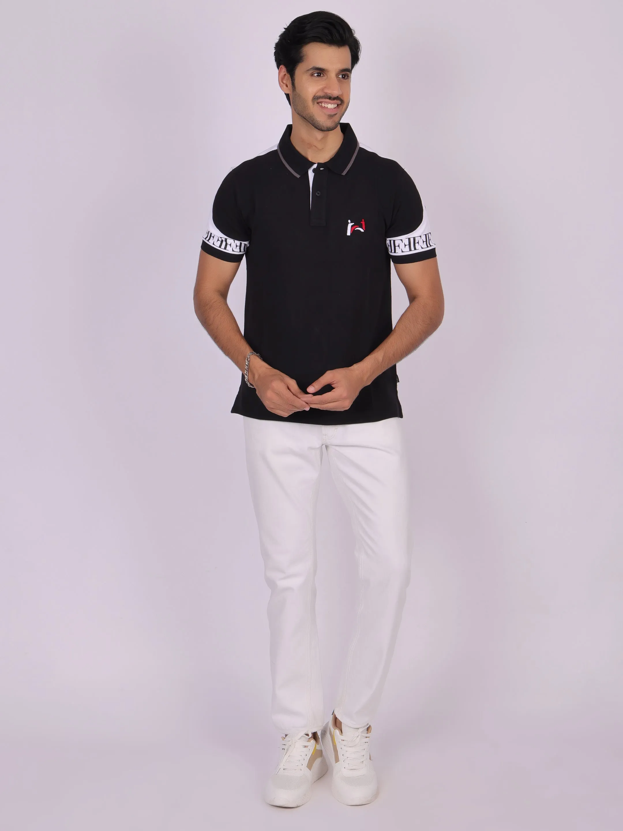 Men's Black Cotton Polo T-shirt - Casual, Comfortable, Versatile