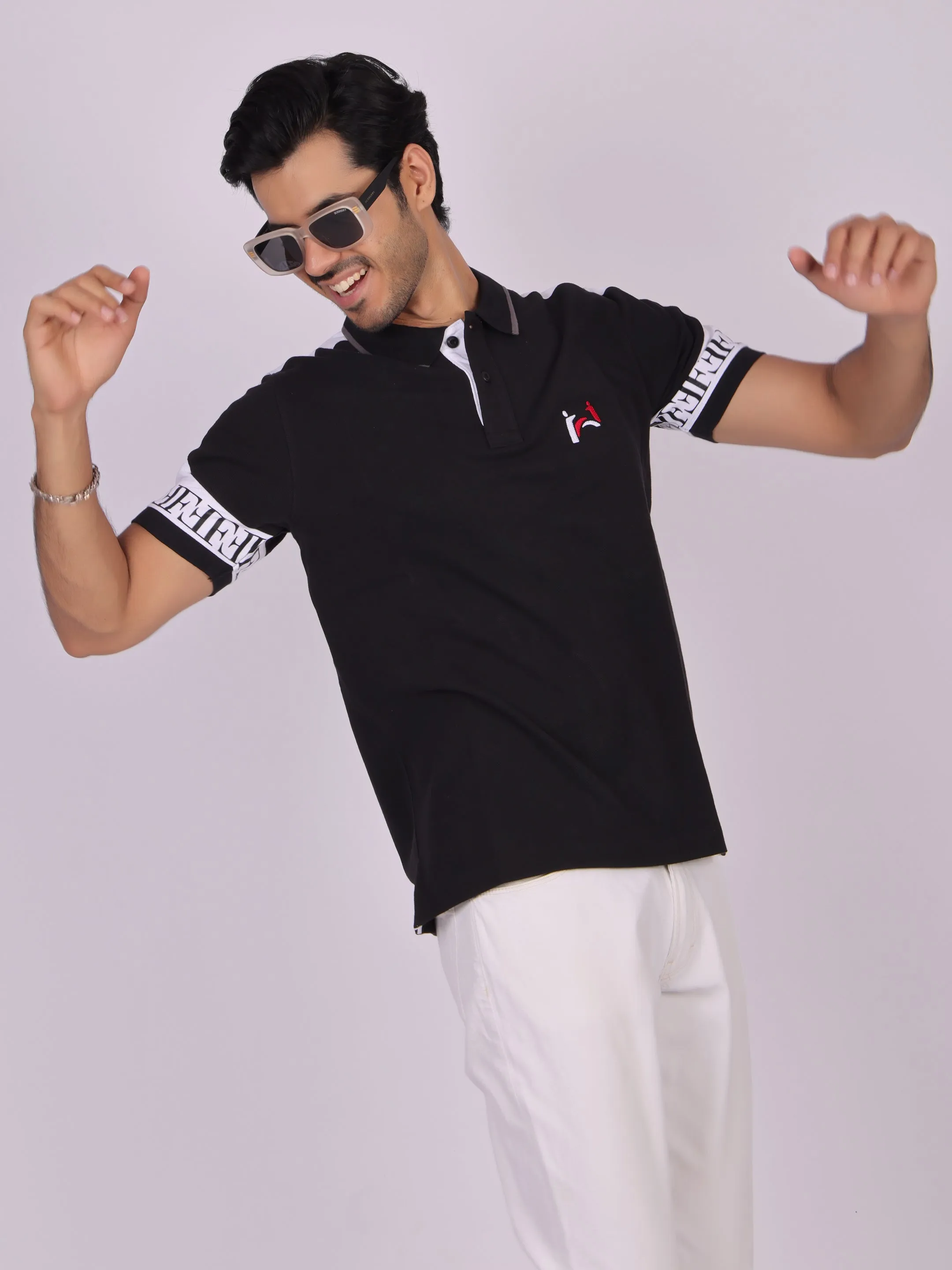 Men's Black Cotton Polo T-shirt - Casual, Comfortable, Versatile