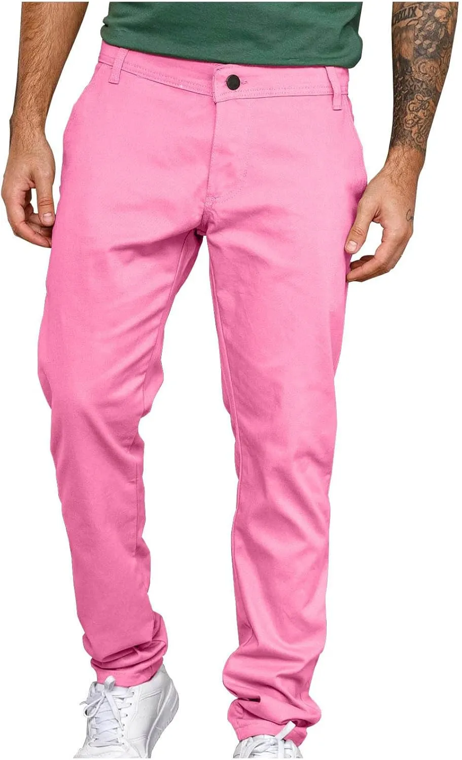 Men's Button Down Zip Trousers Casual Solid Color Slim Fit Straight Leg Pants Soft Lightweight Pants with Pockets
