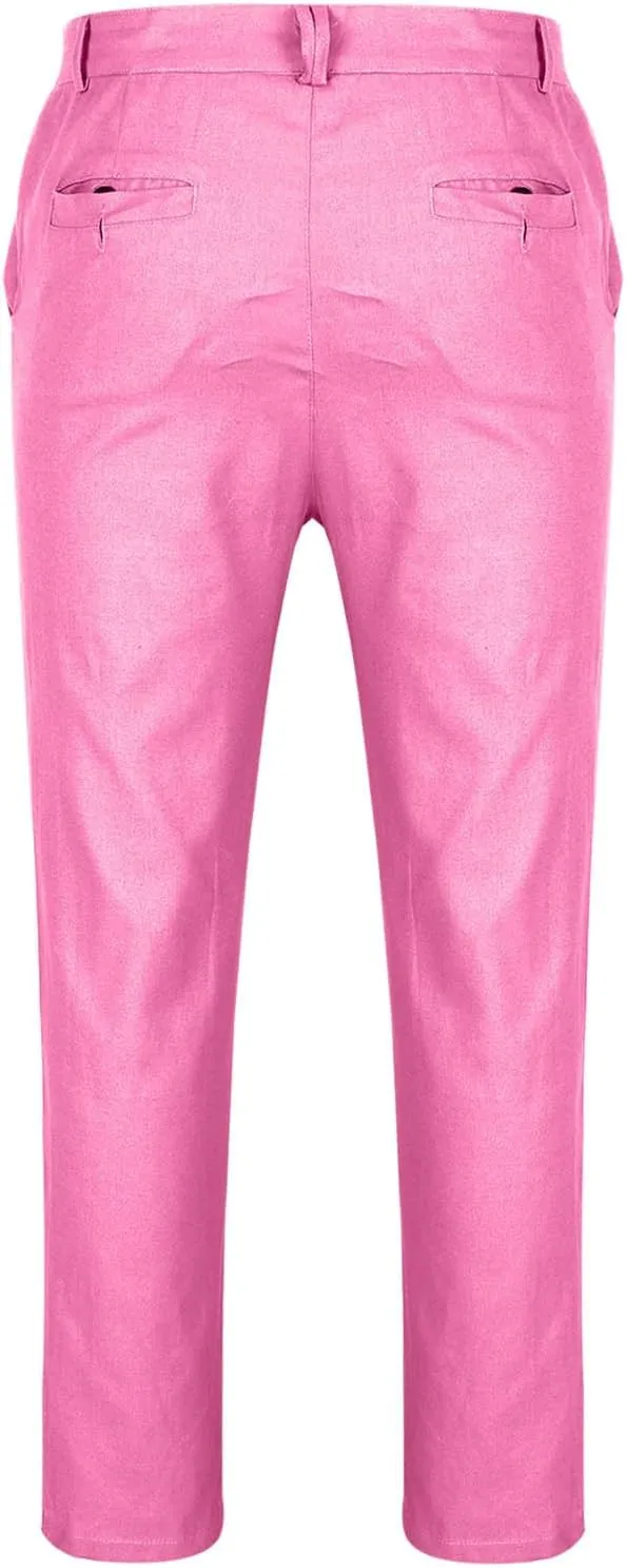Men's Button Down Zip Trousers Casual Solid Color Slim Fit Straight Leg Pants Soft Lightweight Pants with Pockets