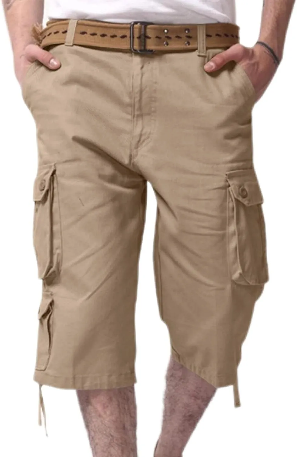 Mens Cargo 3/4 Pants Plus Size Soft Stretchy Outdoor Drawstring Work Pants Quick Dry Capri Pants Trousers for Gym