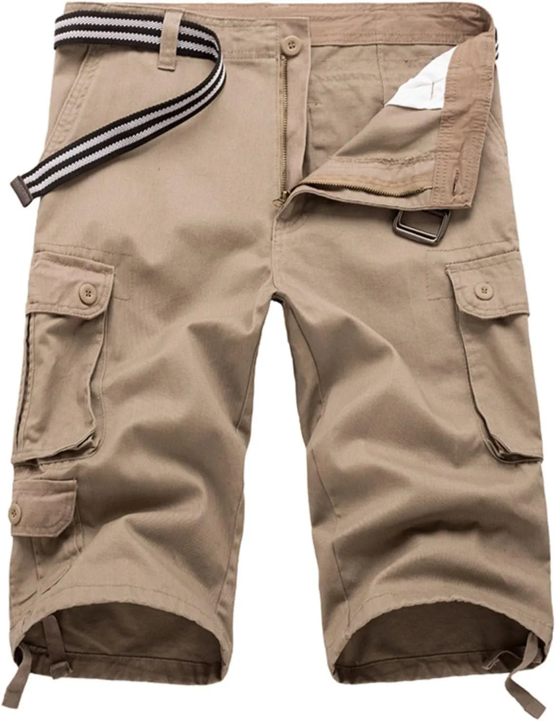 Mens Cargo 3/4 Pants Plus Size Soft Stretchy Outdoor Drawstring Work Pants Quick Dry Capri Pants Trousers for Gym
