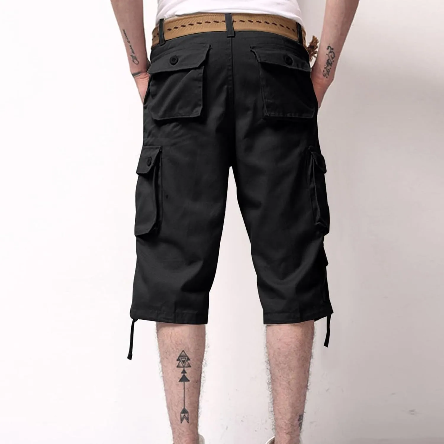 Mens Cargo 3/4 Pants Plus Size Soft Stretchy Outdoor Drawstring Work Pants Quick Dry Capri Pants Trousers for Gym