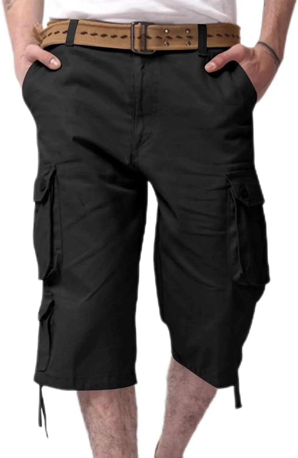 Mens Cargo 3/4 Pants Plus Size Soft Stretchy Outdoor Drawstring Work Pants Quick Dry Capri Pants Trousers for Gym