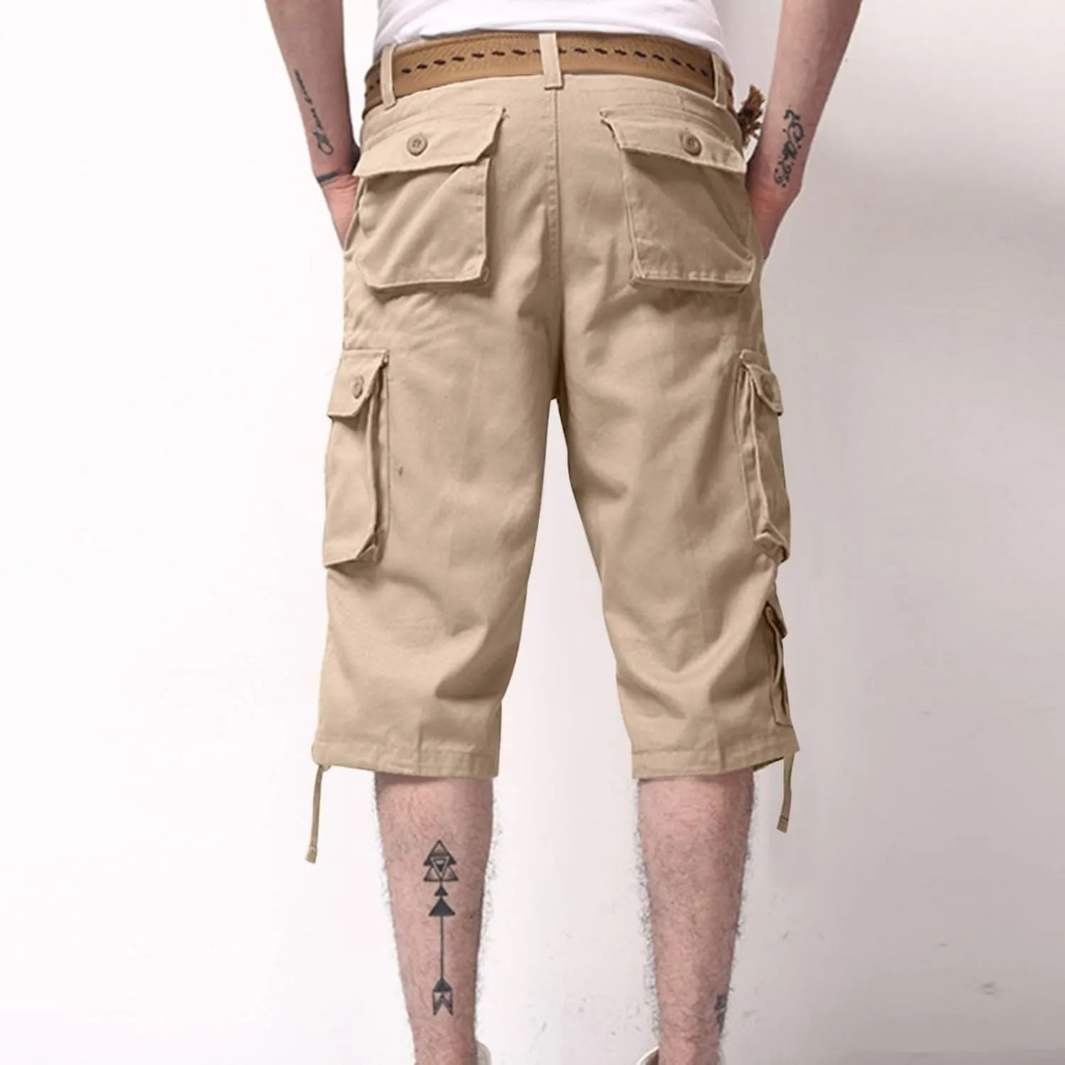 Mens Cargo 3/4 Pants Plus Size Soft Stretchy Outdoor Drawstring Work Pants Quick Dry Capri Pants Trousers for Gym