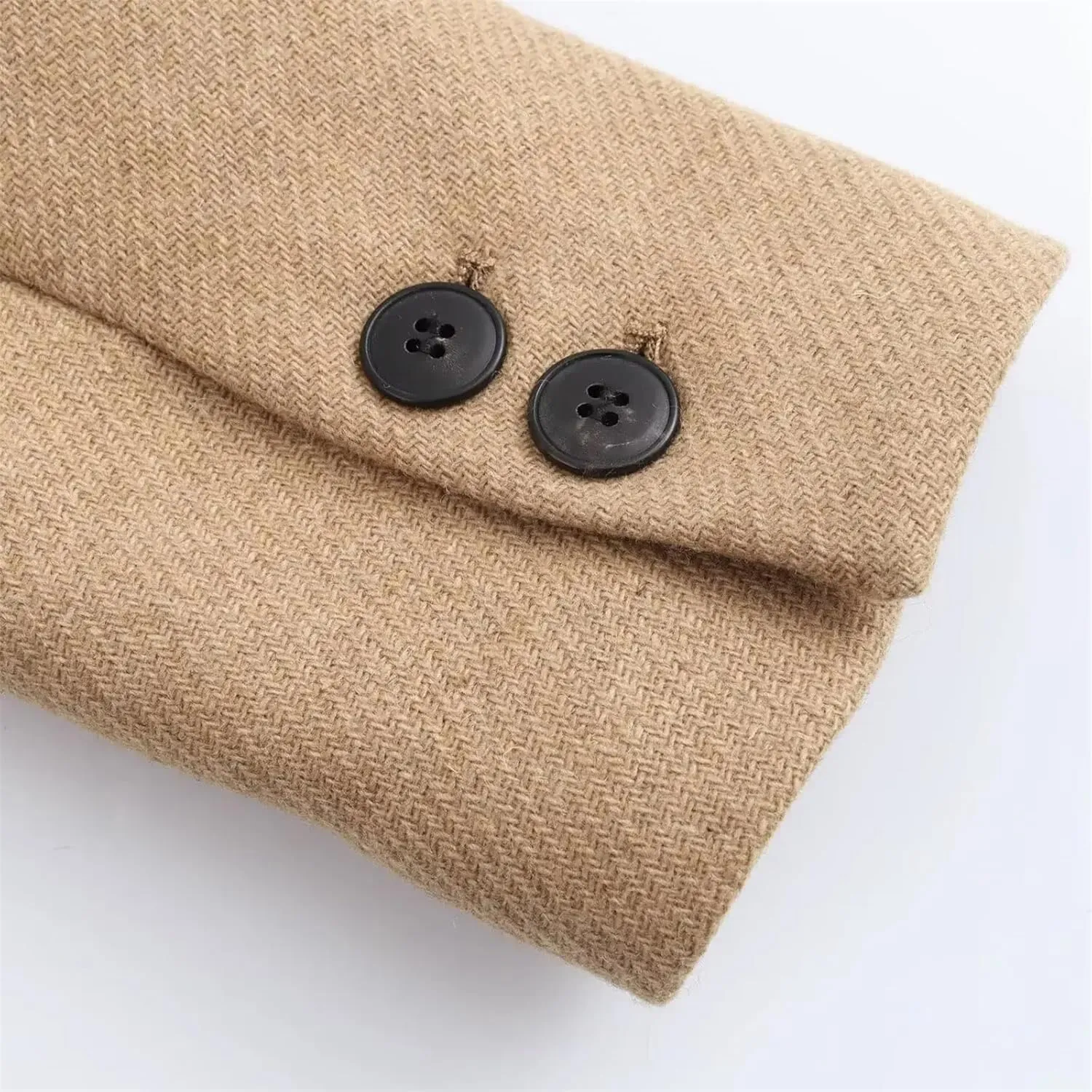 Mnjyihy Wool Blended Coat For Women Winter Thick Long Sleeved Double Breasted Lapel Trench Coat Chic Tops