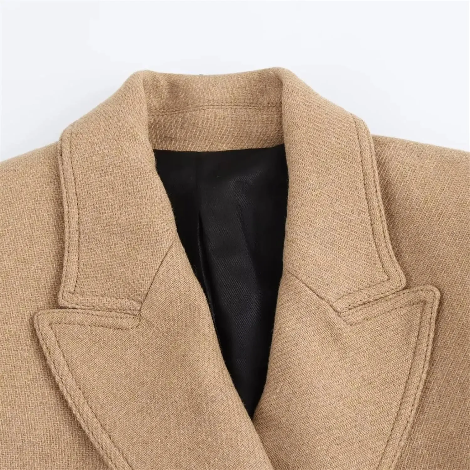 Mnjyihy Wool Blended Coat For Women Winter Thick Long Sleeved Double Breasted Lapel Trench Coat Chic Tops