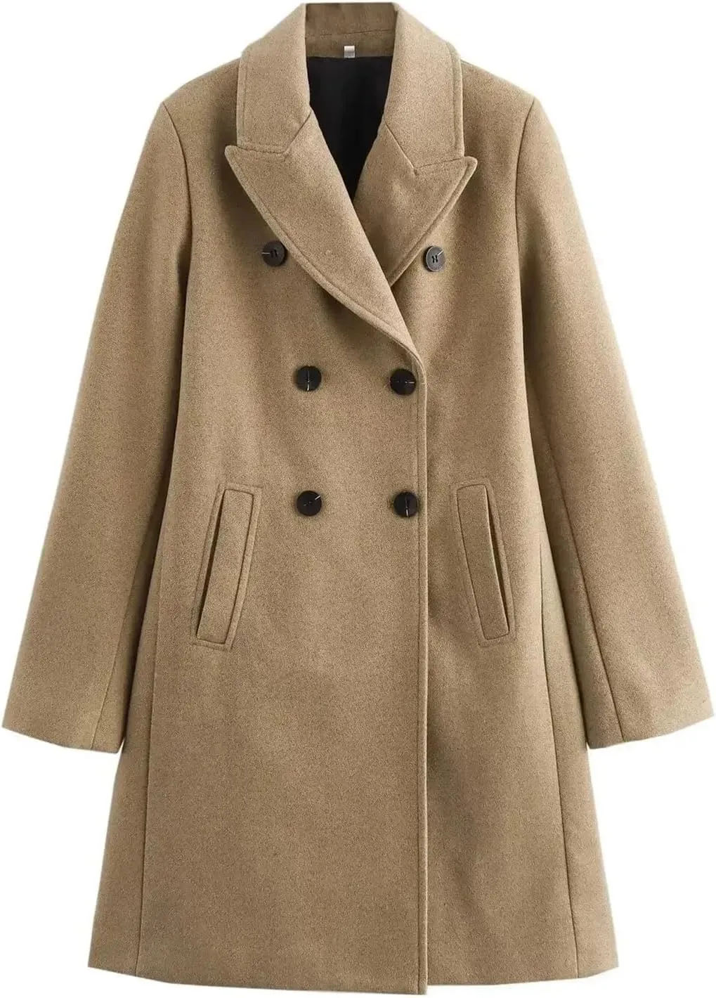 Mnjyihy Wool Blended Coat For Women Winter Thick Long Sleeved Double Breasted Lapel Trench Coat Chic Tops