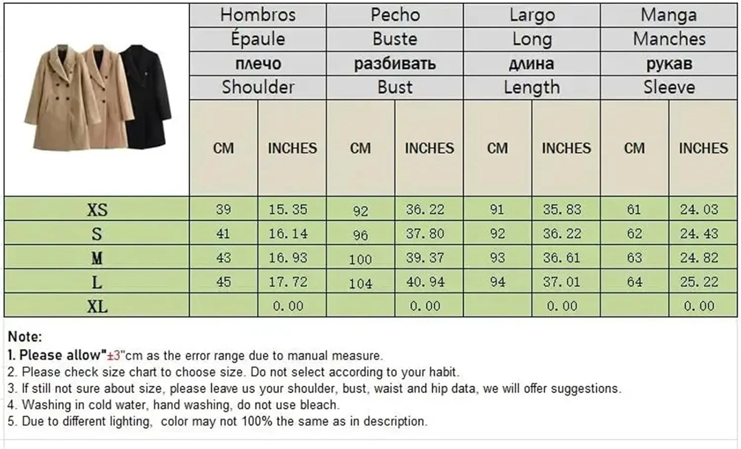 Mnjyihy Wool Blended Coat For Women Winter Thick Long Sleeved Double Breasted Lapel Trench Coat Chic Tops
