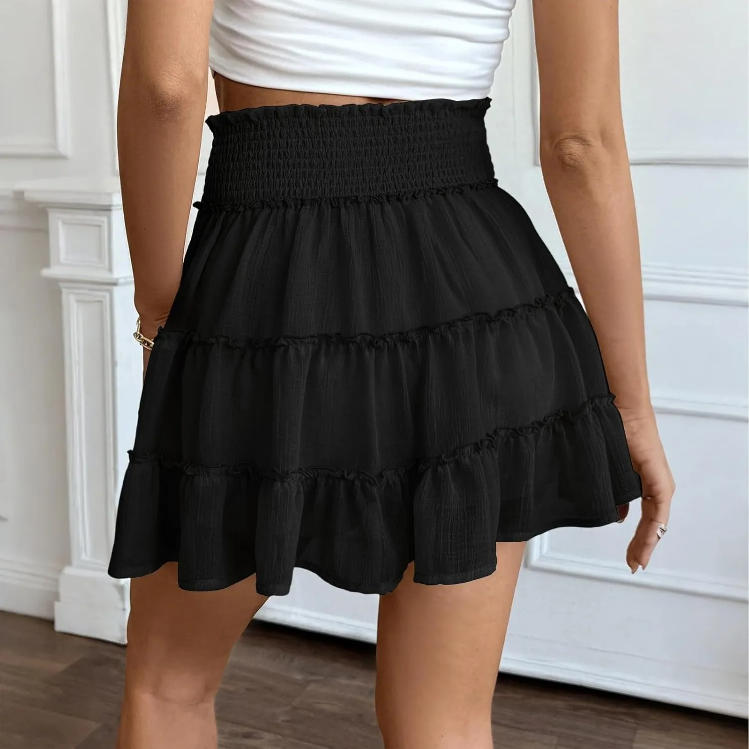 NBXNZWF Womens Ruffle Mini Skort Summer Casual High Waisted Tiered A Line Skirt Cute Flowy Beach Pleated Skirt with Shorts