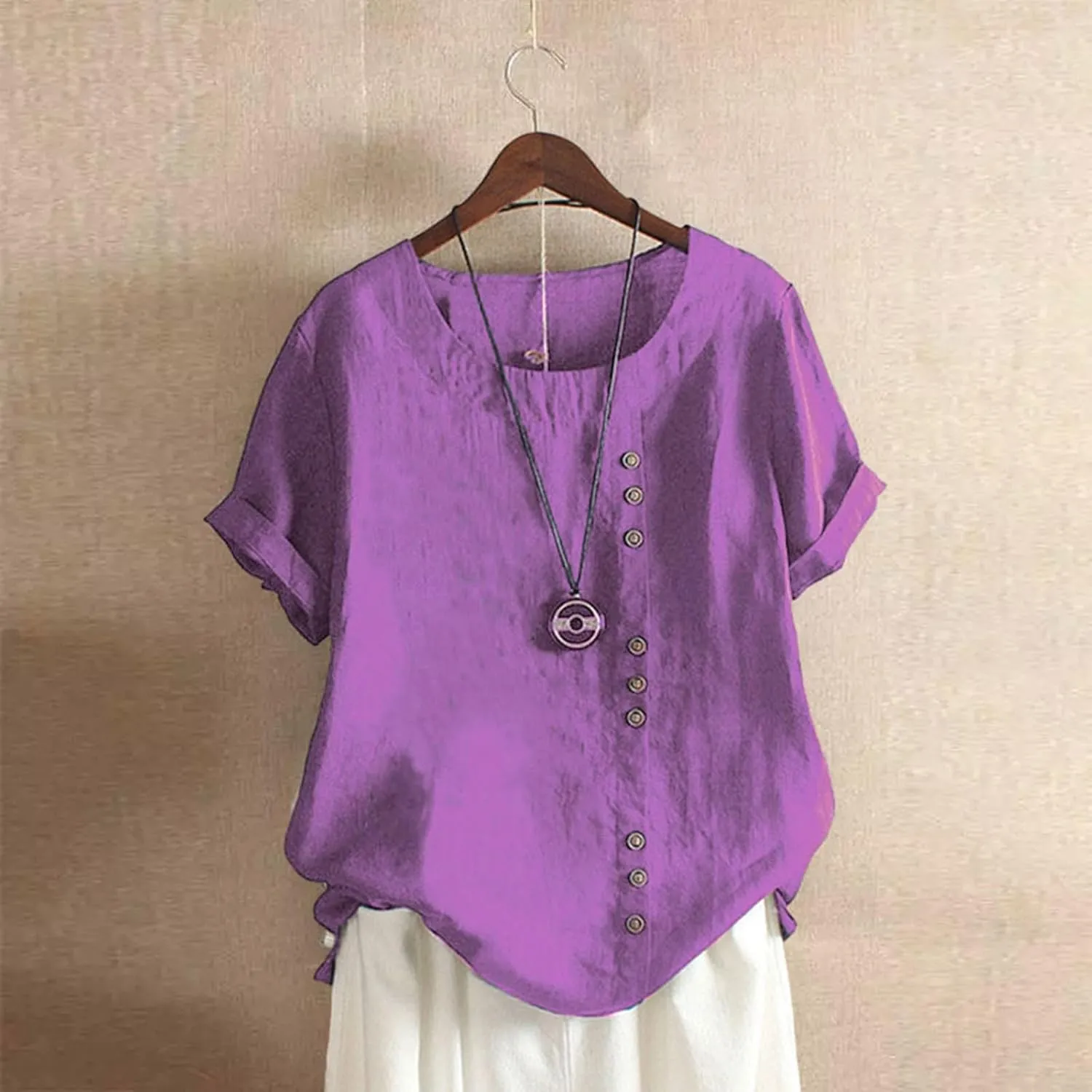Oversized Crew Neck Linen Tops for Women Short Sleeve Cotton Blend Tee Shirts 2025 Summer Breathable Soft Casual Tops