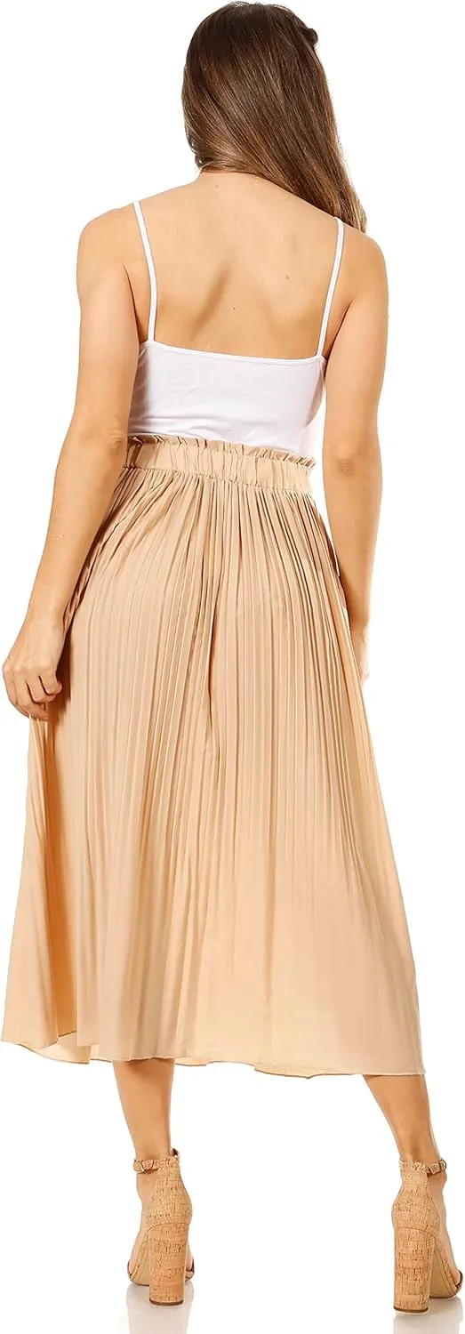 Pleated Midi Skirts for Women with Pockets, Elastic High Waisted Skirt Reg & Plus Size Womens Summer Skirts Trendy 2023