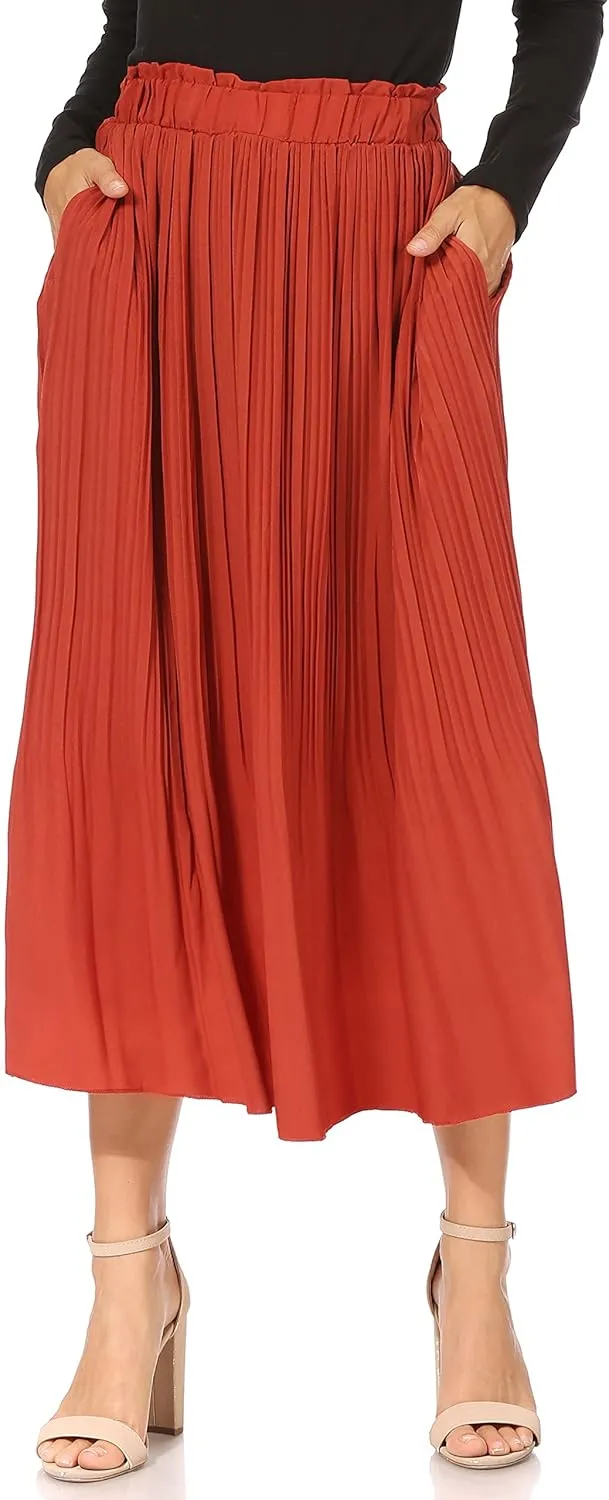 Pleated Midi Skirts for Women with Pockets, Elastic High Waisted Skirt Reg & Plus Size Womens Summer Skirts Trendy 2023