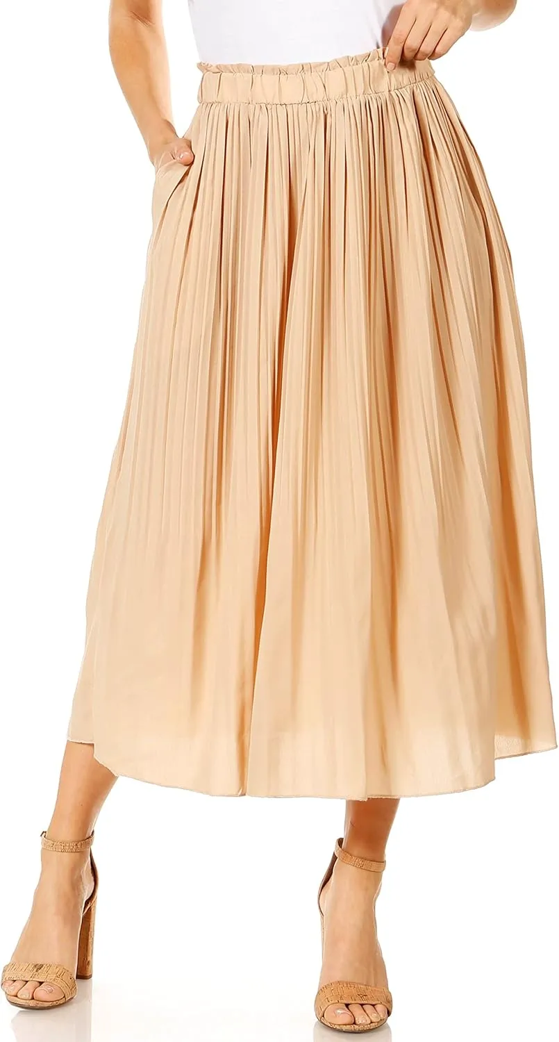 Pleated Midi Skirts for Women with Pockets, Elastic High Waisted Skirt Reg & Plus Size Womens Summer Skirts Trendy 2023