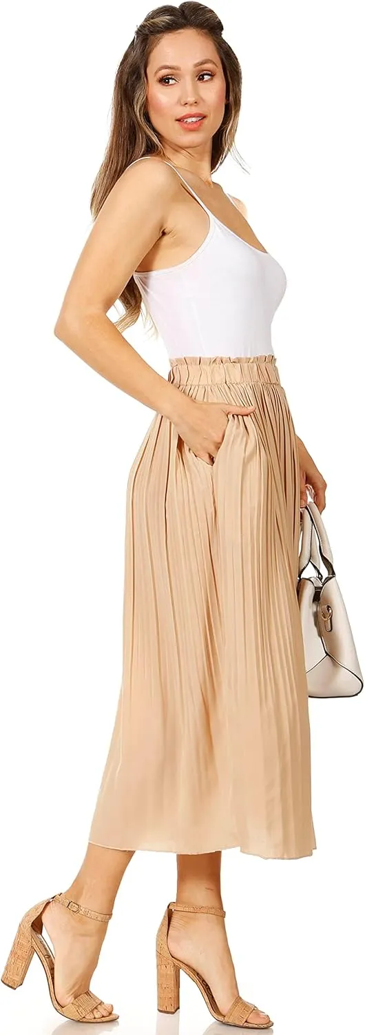 Pleated Midi Skirts for Women with Pockets, Elastic High Waisted Skirt Reg & Plus Size Womens Summer Skirts Trendy 2023
