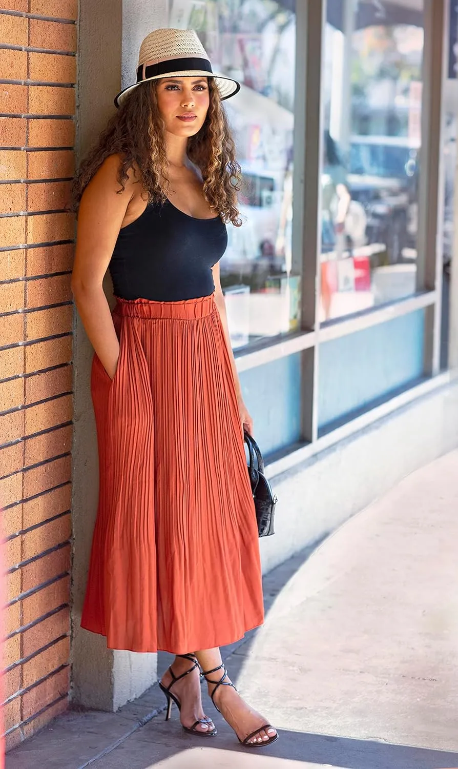 Pleated Midi Skirts for Women with Pockets, Elastic High Waisted Skirt Reg & Plus Size Womens Summer Skirts Trendy 2023