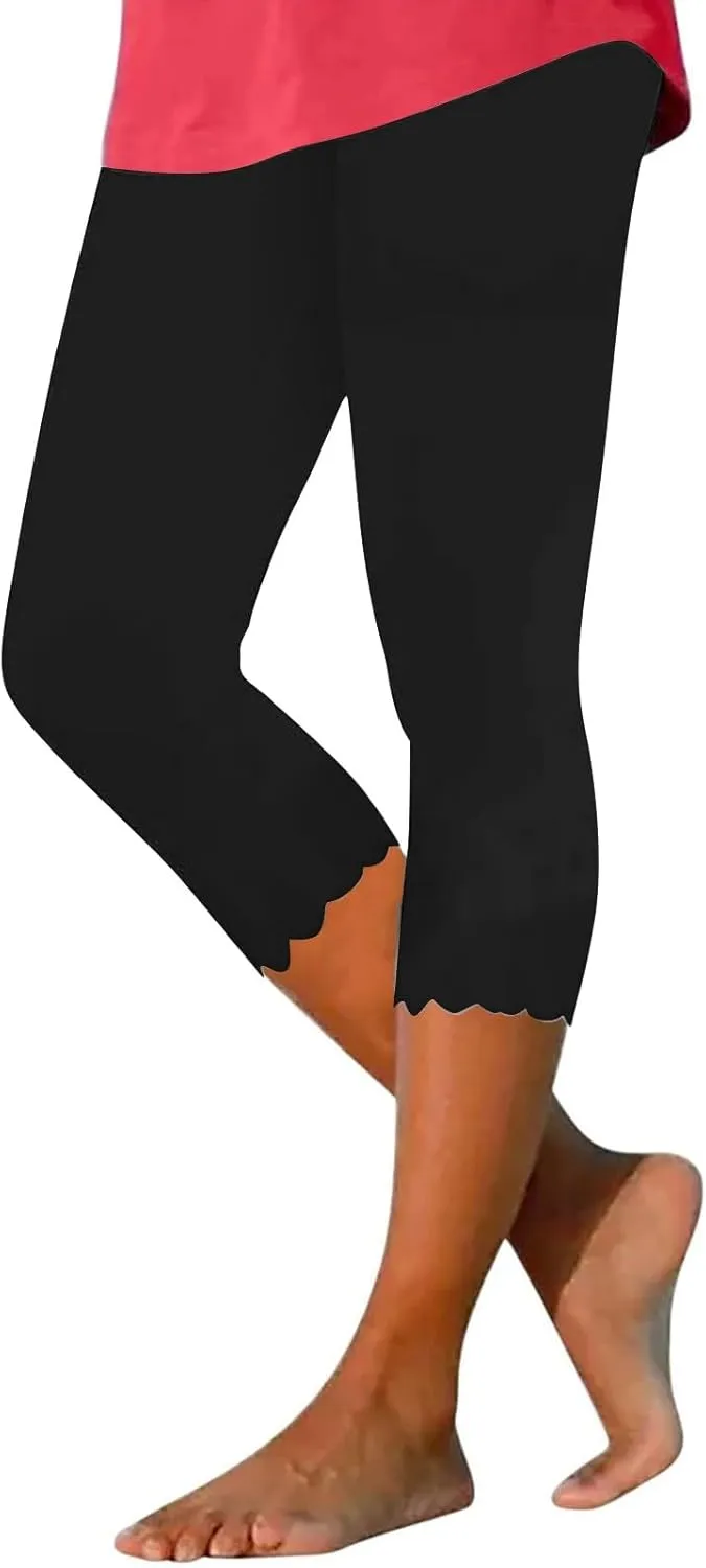 Plus Size Leggings Printed Stretch High Waist Elastic Cropped Pants Resort Beach Leggings Leggings with Pockets