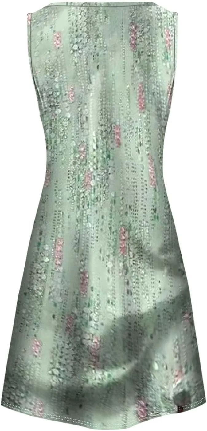 Plus Size Summer Dresses for Women Casual Floral Print Sundress Loose V Neck A Line Vacation Sun Dress Beach Dress