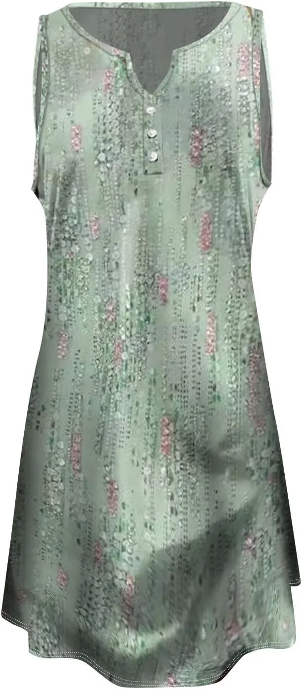 Plus Size Summer Dresses for Women Casual Floral Print Sundress Loose V Neck A Line Vacation Sun Dress Beach Dress