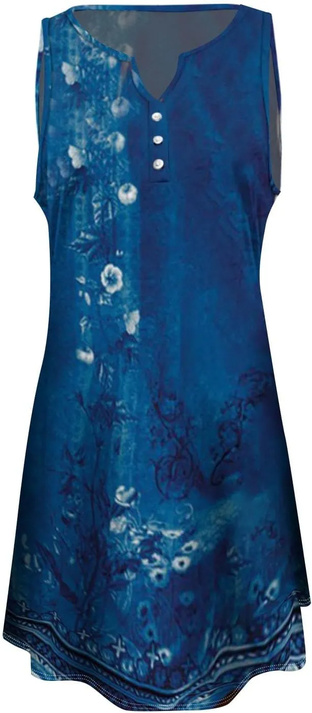 Plus Size Summer Dresses for Women Casual Floral Print Sundress Loose V Neck A Line Vacation Sun Dress Beach Dress