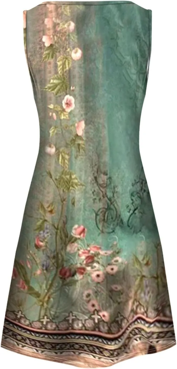 Plus Size Summer Dresses for Women Casual Floral Print Sundress Loose V Neck A Line Vacation Sun Dress Beach Dress