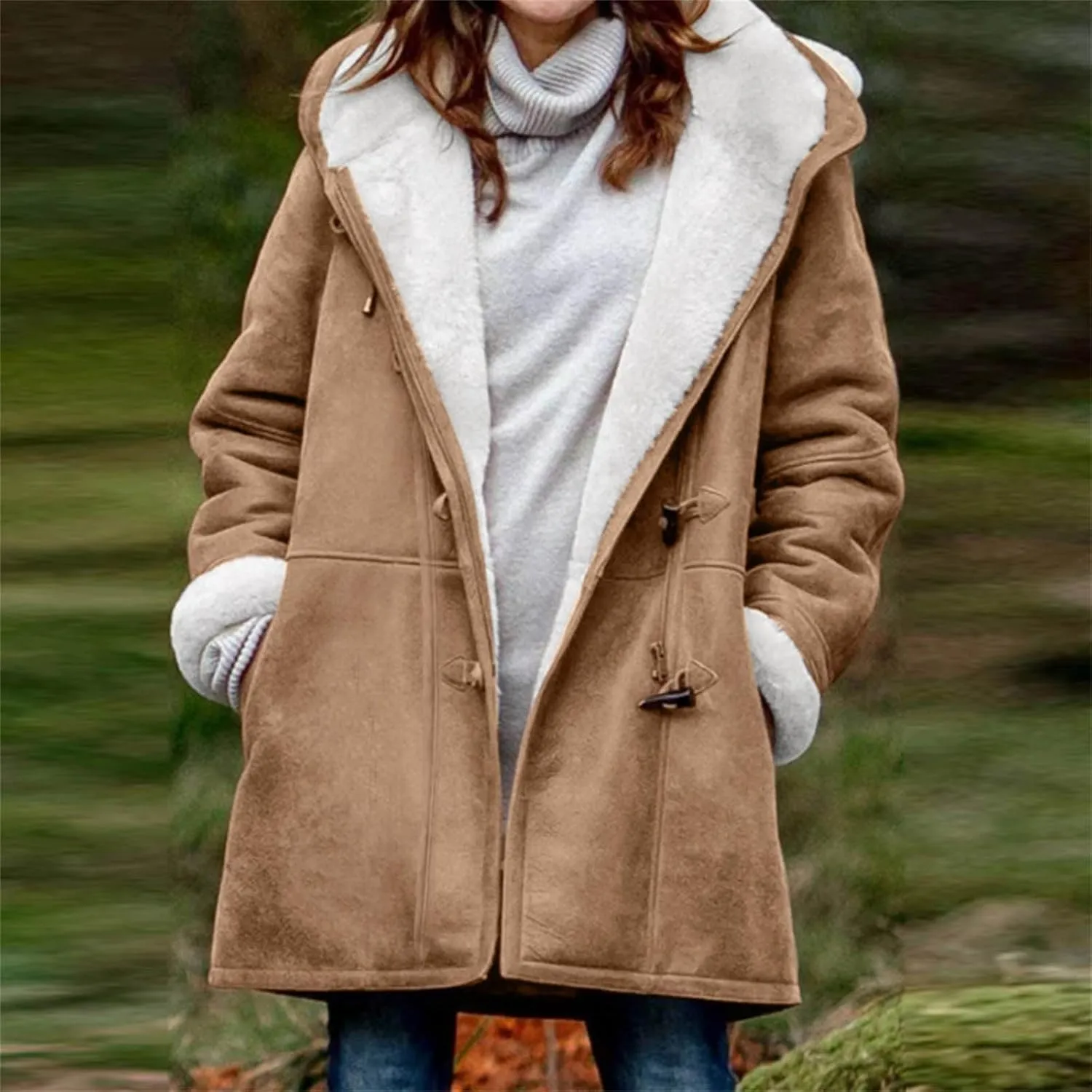 Plus Size Winter Coats for Women 2024 Warm Sherpa Fleece Lined Distressed Jackets Soft Long Sleeve Hooded Pocket Coat