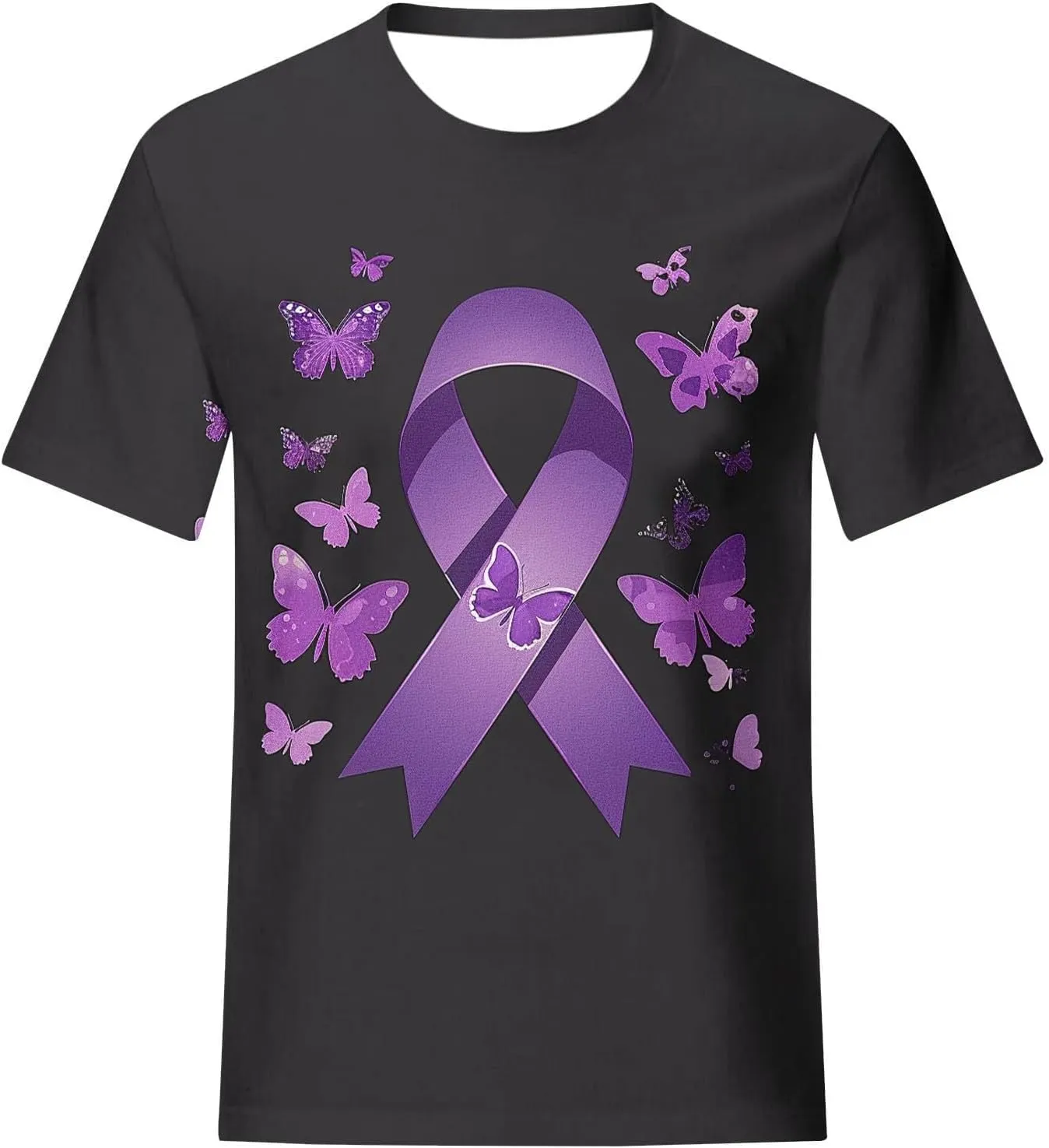 Purple Alzheimers Awareness Shirts Women Summer Floral Print Tops Soft O Neck Short Sleeve Lightweight Breathable Tee