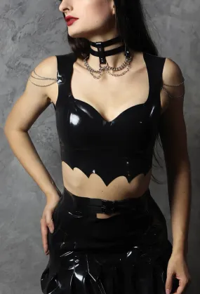 "Laetitia" Crop Top with Bat-shaped Bottom & Shoulder Chains