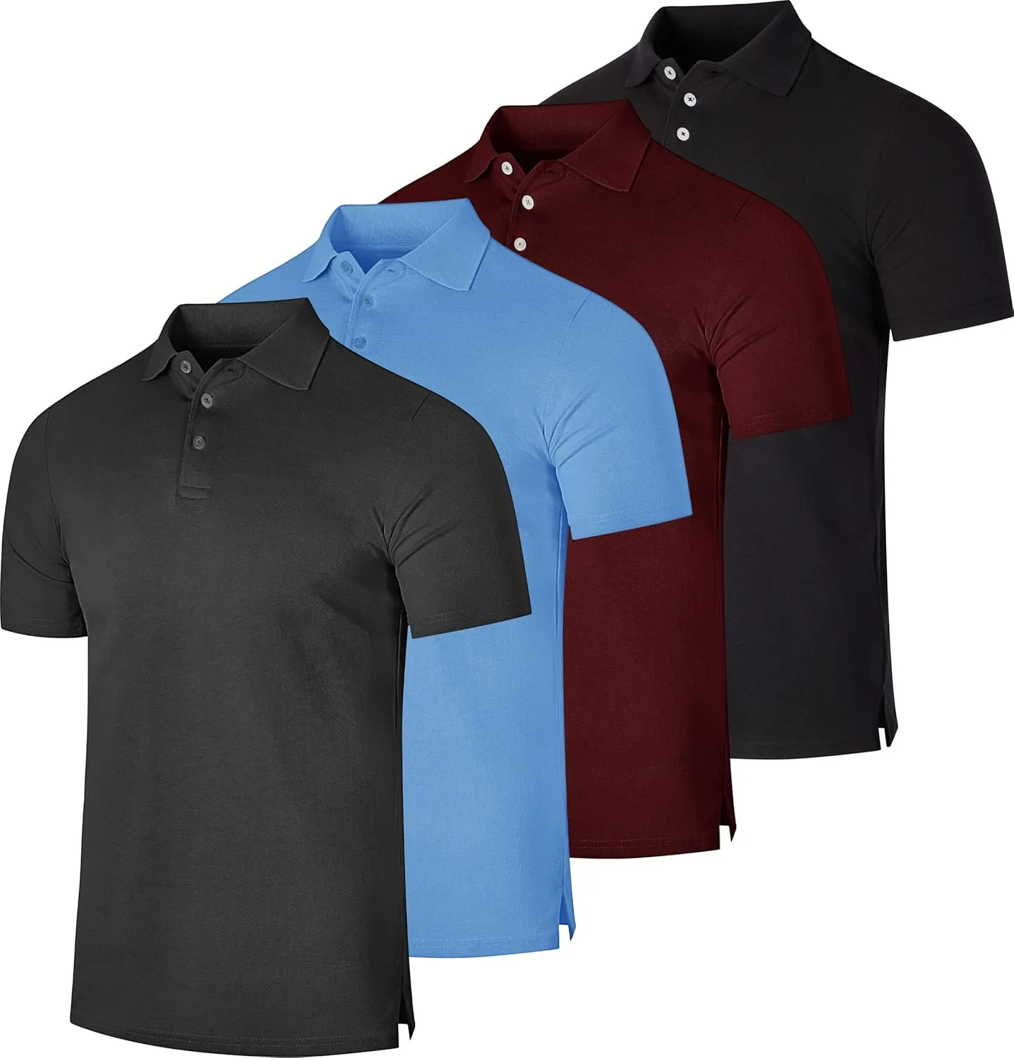 Real Essentials 3 & 4 Pack: Men's Cotton Pique Short Sleeve Polo Shirt - Performance Polo (Available in Big & Tall)
