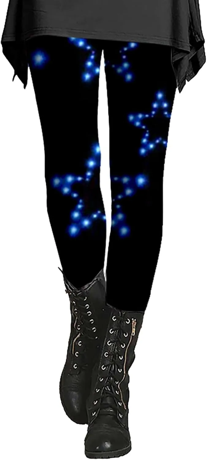 Soft Stretchy New Year Pattern Leggings for Women Red New Years Eve Pants Women's Holiday Leggings