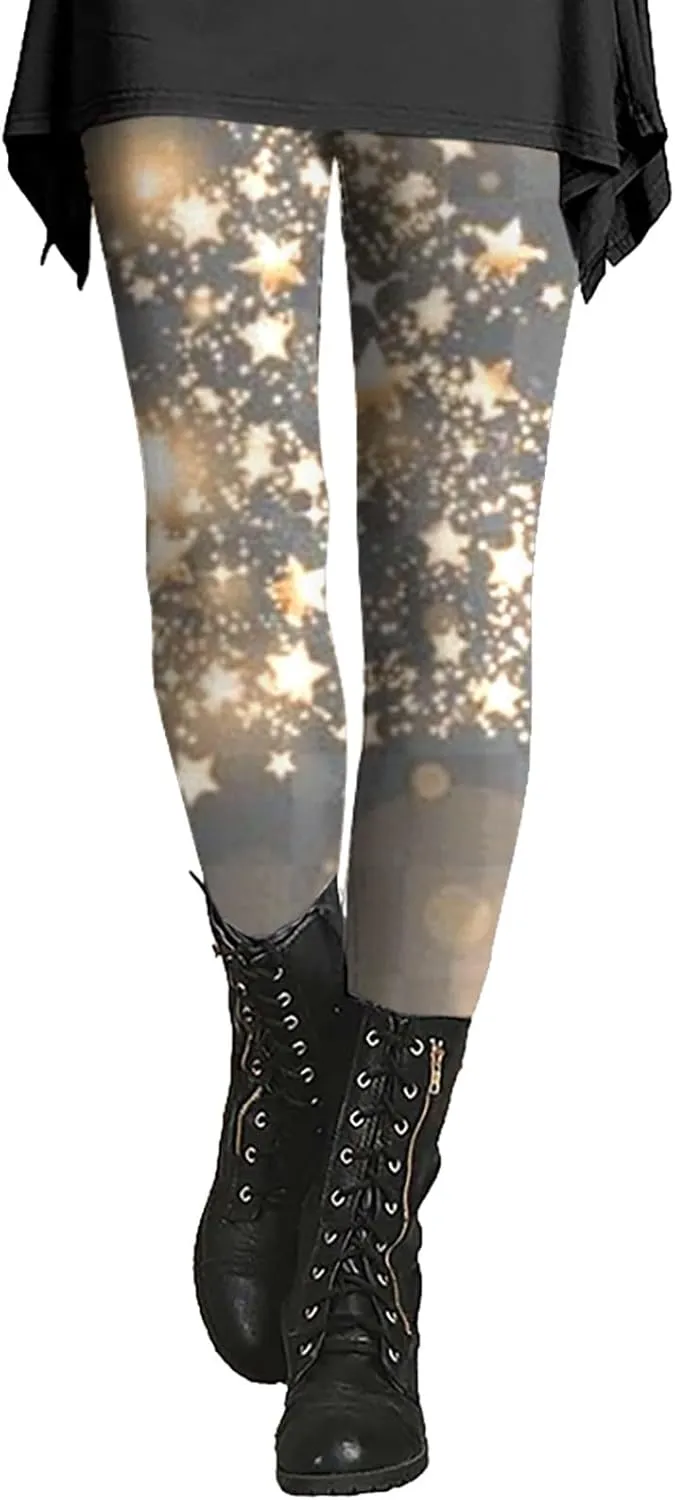 Soft Stretchy New Year Pattern Leggings for Women Red New Years Eve Pants Women's Holiday Leggings