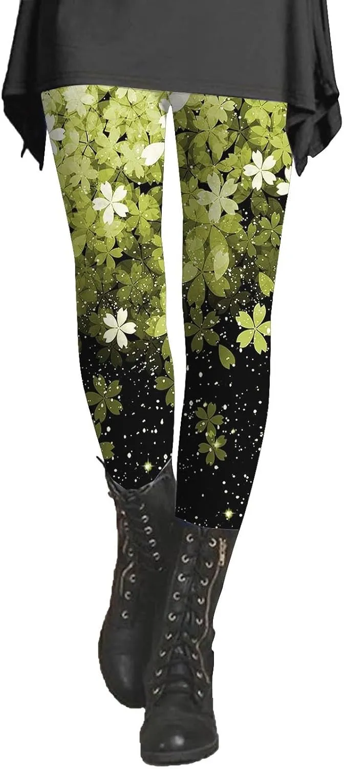 Soft Stretchy New Year Pattern Leggings for Women Red New Years Eve Pants Women's Holiday Leggings