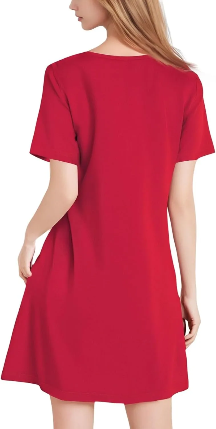 Summer Dresses for Women 2025 Short Sleeve Beach Mini Dress Solid Loose T Shirt Dress Casual Flowy A-Line Dresses