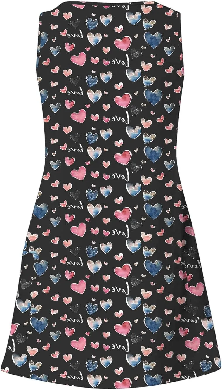 Summer Floral Sundress for Women Casual Sleeveless V Neck Button Down A Line Short Dress Beach Vacation Mini Dress