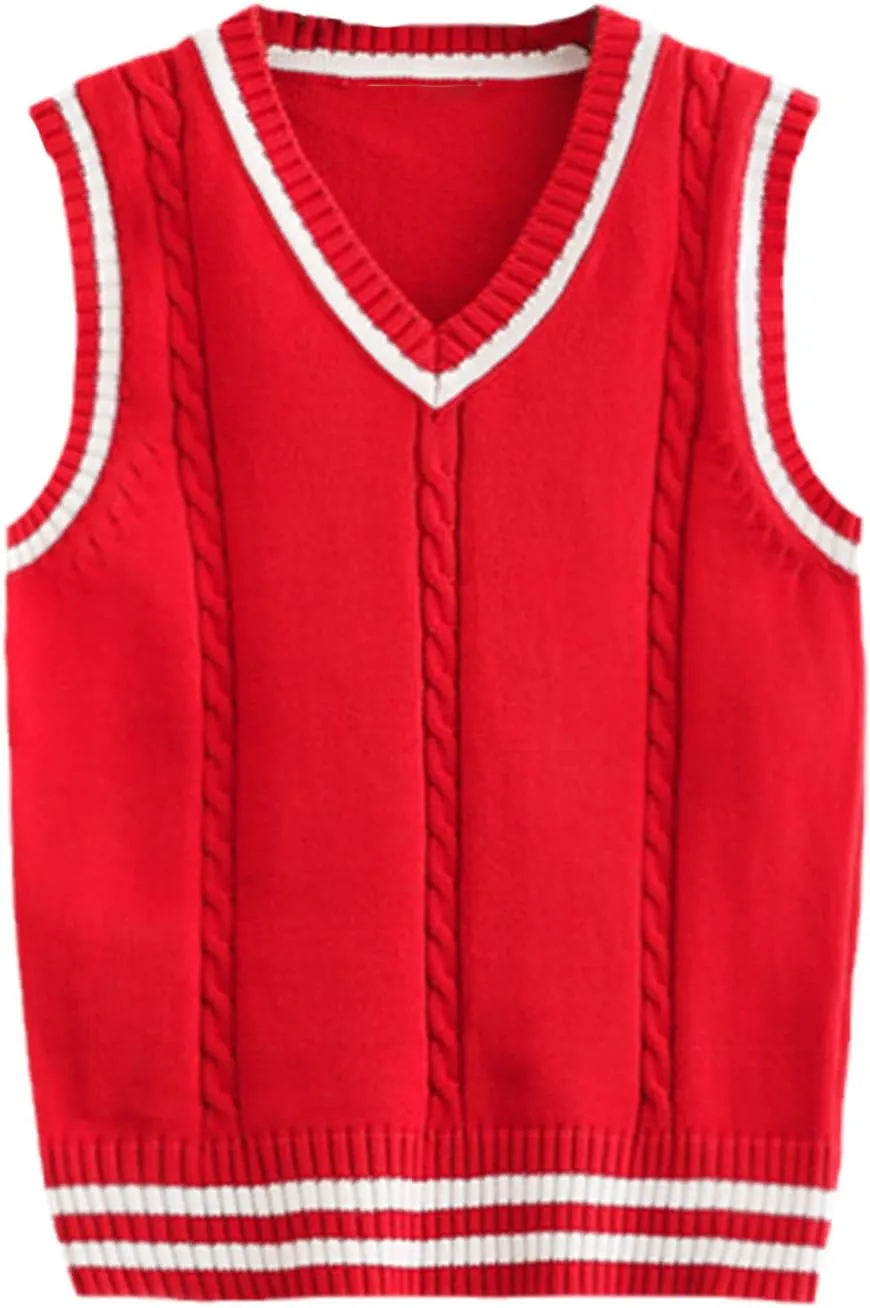Sweater Vest Men Patchwork V-Neck Oversize Mens Vests Chic Daily Streetwear Leisure Retro Knitted